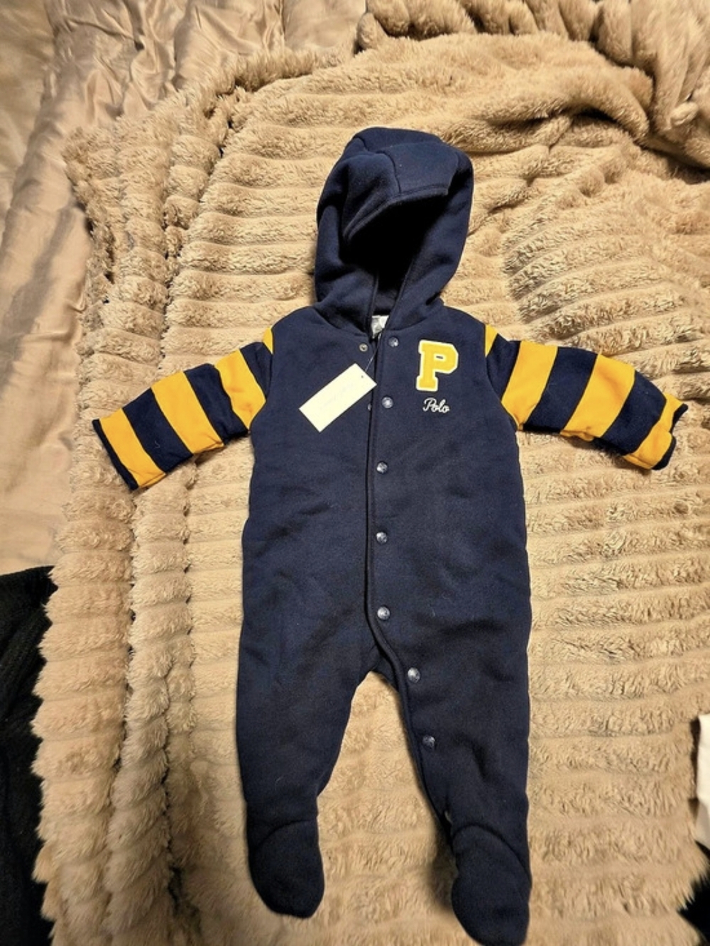 Polo Ralph Lauren Baby Hooded Footie NWT in Blue & Yellow